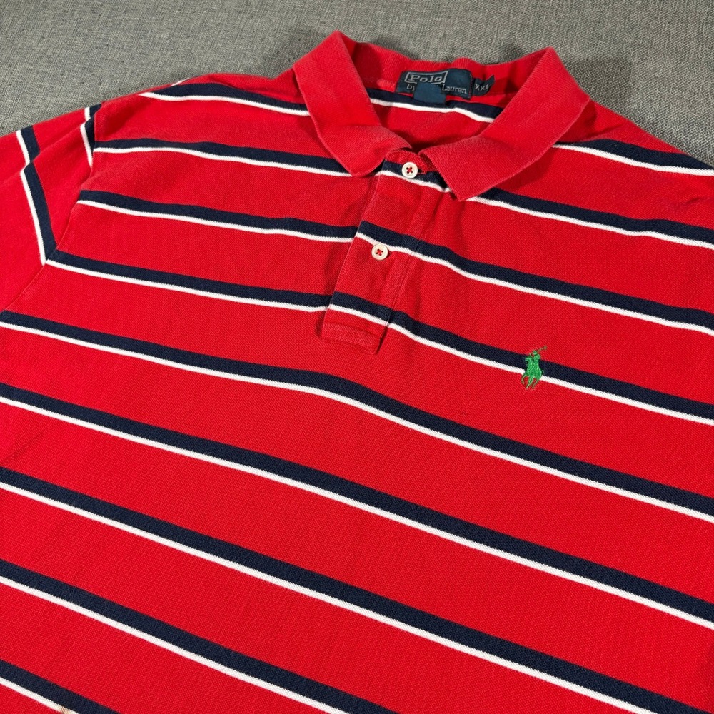 Polo Ralph Lauren Polo Shirt Mens XXL Red Striped Short Sleeve Cotton Pique